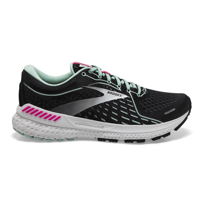 Brooks Adrenaline GTS 21 Walking Shoes - Women's - Black/Pink/Yucca/PaleTurquoise (08467-KXEJ)